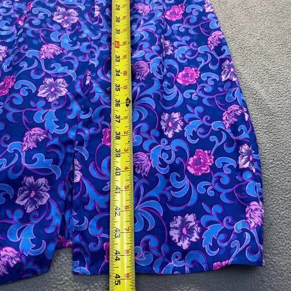 Vintage Maggie London 100% Silk Purple & Blue Floral Sheath Women's Size 12 Zipp
